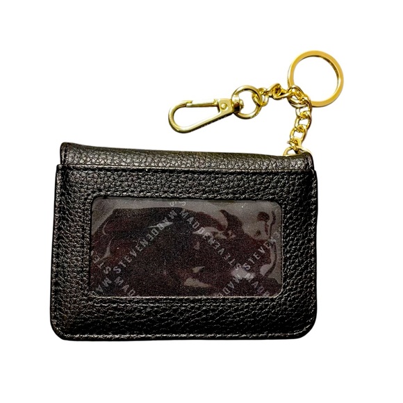 NWOT Steve Madden Solid Black Genuine Leather Wallet Keychain - Picture 2 of 3